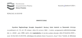 Obwieszczenie Dyrektora Regionalnego Zarządu Gospodarki Wodnej Wód Polskich w Rzeszowie